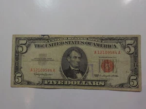 Currency Note 1963 5 Dollar Bill Paper Money Red Seal United States American - Picture 1 of 2