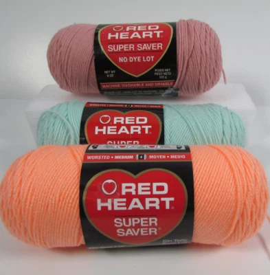 Lot of 3 Red Heart Super Saver Yarn Light Coral, Pale Green, Rose Pink - Image 1 of 4
