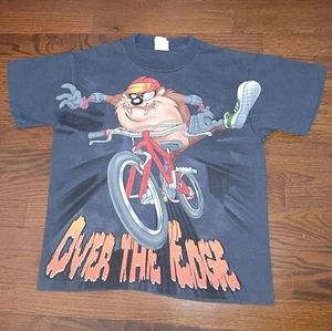 Vintage 1996 Kids Youth Taz Over the Edge BMX Bike Single Stitch T-Shirt Large - Picture 1 of 11