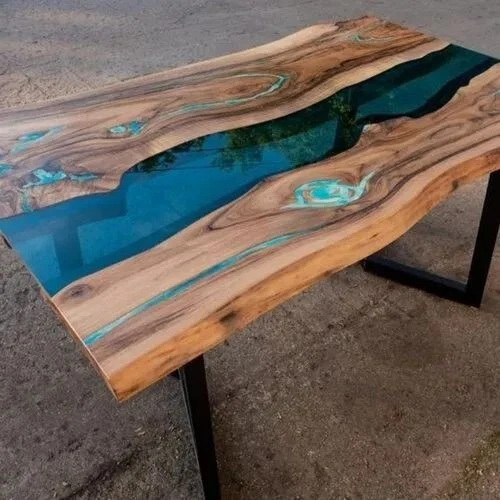 Light Blue Wooden Table top, Blue Epoxy Rectagular Table, Coffee Table top, Dine - Image 1 of 2