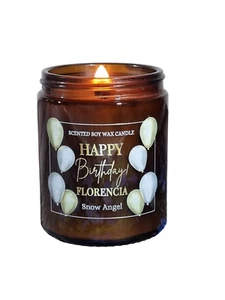 Happy Birthday Candle Scented Soy Wax Wooden Wick Candle Personalised Gift - Picture 1 of 4