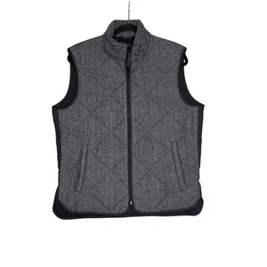 J.Crew Herren Fischgrät gesteppte Wanderweste Wollmischung Reißverschluss schwarz grau Medium - Bild 1 von 7