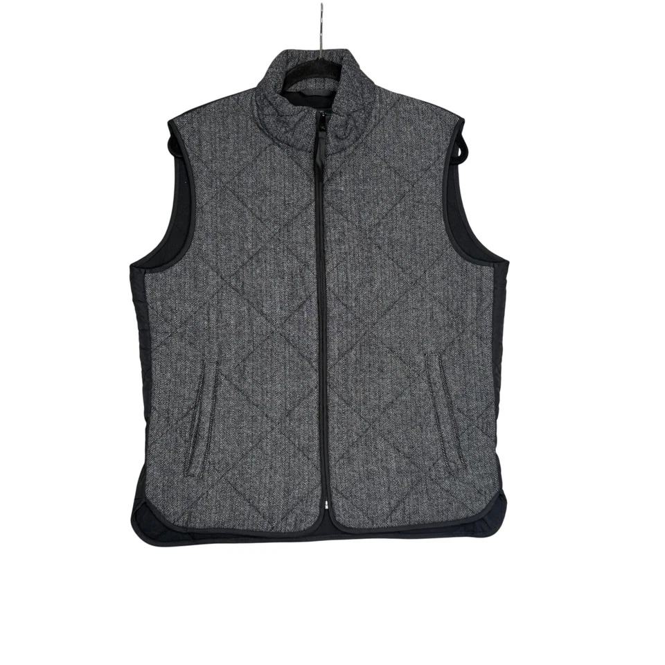 J.Crew Mens Herringbone Quilted Walker Vest Wool Blend Zip Black Gray Medium - Image 1 of 4