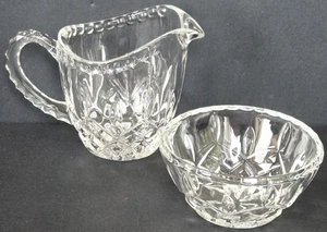 Sugar Bowl & Creamer Set VTG Lead Crystal Pressed Glass German Diamond Flame - Picture 1 of 12