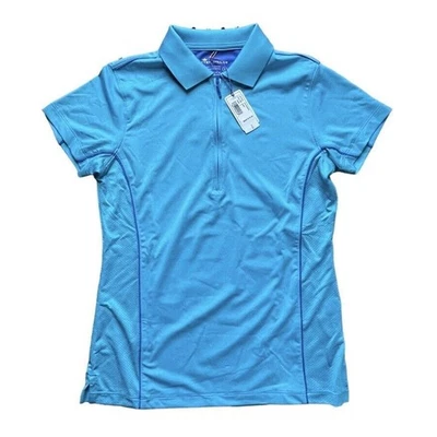 NUEVO CON ETIQUETAS Peter Millar Crown Golf SS 1/4 Cremallera Polo UPF50+ Surf Azul Teal Mujeres Foto 1 de 4