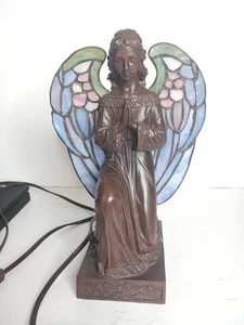 Tiffany Style Praying Angel Figurine Stained Glass Wings - 12" Tall Religious - Picture 1 of 16