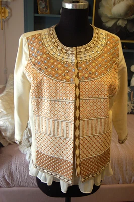 Chicos Mujer Chaqueta L (2) y Blusa Marfil Bordado/Cuentas Foto 1 de 4