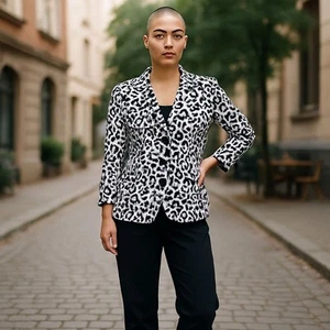 Linea Blazer Jacke Damen XL Leopardenmuster 3/4 Arm Baumwolle Retro Animal Work - Bild 1 von 16