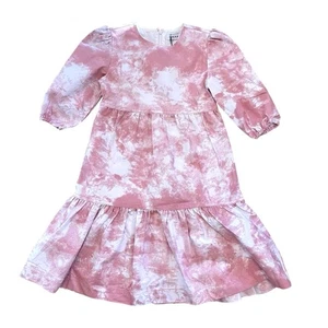 Vestido para niñas talla 10 rosa blanco tie dye en capas manga abullonada 3/4 hasta la rodilla nuevo con etiquetas - Imagen 1 de 10