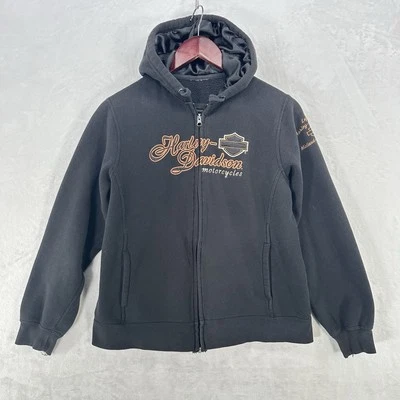 Suéter Harley Davidson vintage para mujer pequeño negro bordado satinado capucha Texas Foto 1 de 4