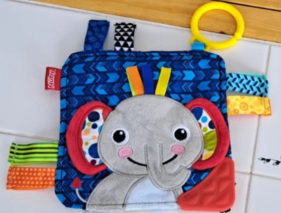 Nuby Teether Blankie Lovey Elephant 0m+ Squeaks Crinkles Satin Tags C Ring - Image 1 of 4