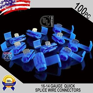 100 Pack 16-14 Gauge Blue Quick Splice Tap Wire Connectors Install Terminals UL