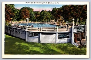 Postal de piscina municipal de Nueva York Elmira c.1935 - Imagen 1 de 2