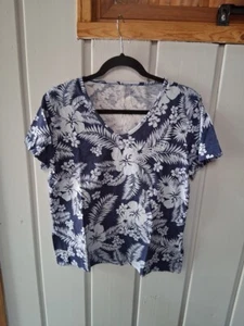 Talbots Tropical Flower Short Sleeve Cotton Tee Top Size L - Picture 1 of 5