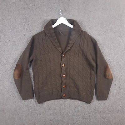 BARBOUR Cardigan Jumper Mens M Brown Cable Knit Lambswool Kirkstone Shawl Neck - Image 1 of 4