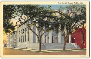 First Baptist Church on Govt St, Mobile, Alabama - Doric Columns - 1937 Postcard - Picture 1 of 2
