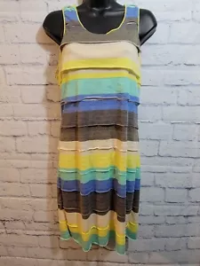 Anthropologie Chelsea & Violet Tiered Sundress Stripes Size Medium Yellow Blue - Picture 1 of 4