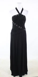 Black BCBG MAX AZRIA halter neck beaded trim formal pleated bodice maxi dress 4 - Picture 1 of 8