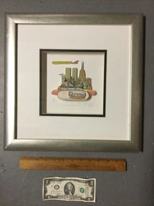 John Suchy ""NYC Hot Dog"" 1996 arte 3D firmado #9/400 y enmarcado ciudad de Nueva York WTC - Imagen 1 de 9