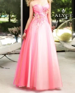 Alyce Evening Gown Prom Dress Wild Rose and Yellow Crystal Flowers Homecoming - Picture 1 of 3
