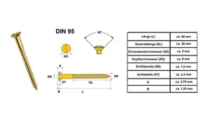 MESSING Holzschrauben 5 x 50 mm Linsenkopf Schrauben DIN95 Holzschraube Schraube - Bild 1 von 10
