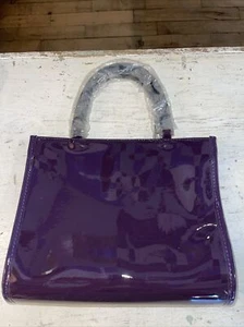 "Cartera Neiman Marcus Manijas Lucite Cuero Patente Púrpura Vintage 9"" x 11" - Imagen 1 de 3