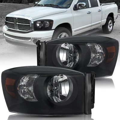 Black Headlights Pair For 2006-2008 Dodge Ram 1500 2009 RAM 2500 3500 Headlamps - Изображение 1 из 4