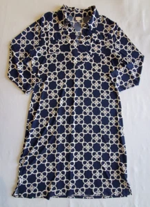 Merona Midi Dress Sz L Navy White Stretch Collared Pockets Pullover Casual *Read - Picture 1 of 6