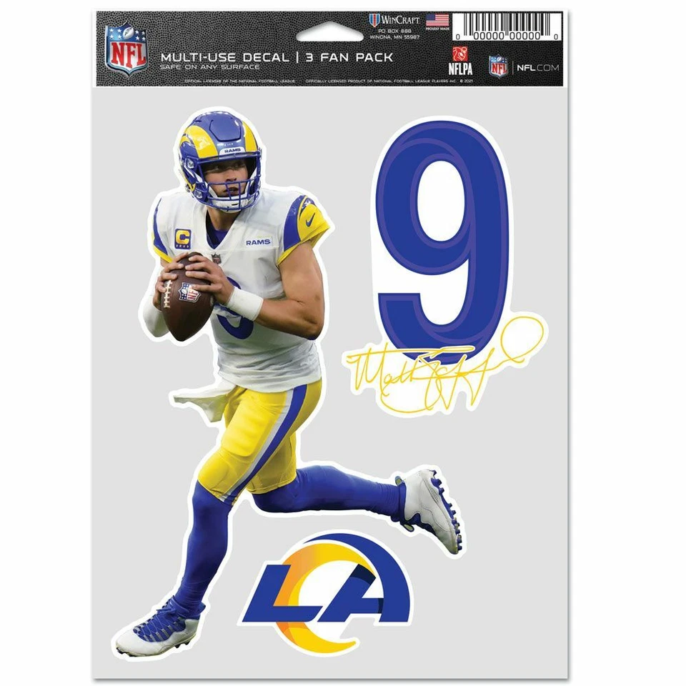 MATTHEW STAFFORD #9 LOS ANGELES RAMS 3 CALCOMANÍAS MULTIUSO FAN PACK WINCRAFT 👀 Foto 1 de 1
