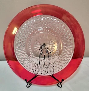 1 Indiana Glass Diamond Point Irridescent Ruby Stained 10.25"  Plate-3 Available - Picture 1 of 22