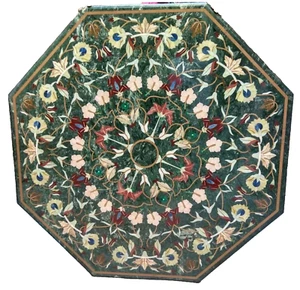 Grün Marmor Tischplatte Floral Pietra Dura Intarsien Edelstein Wohndeko Möbel - Bild 1 von 11