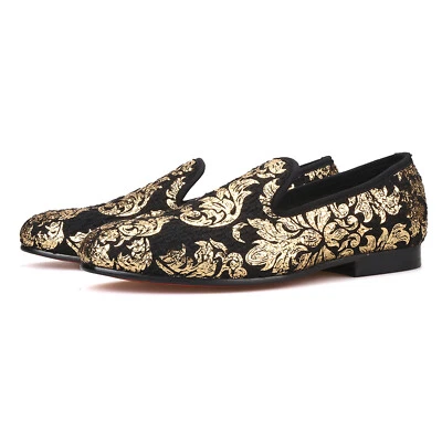 Merlutti Handmade Gold Creative Prints Loafers Prom Wedding shoes - Image 1 of 4