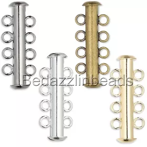 Lot of 10 Multi Strand Slide Lock Tube Clasps w/Loop Rings for 4 Strand Designs - Picture 1 of 5