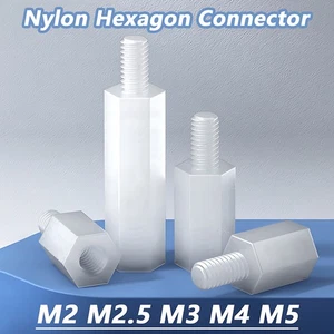 M2/M2.5-M5 Nylon Male Female Thread Rod Bar Studs Hexagon Connector Nuts White - Picture 1 of 70