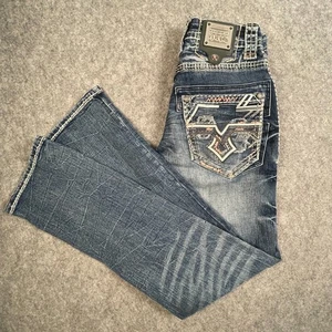Rock In La Jeans Herren 28x32 Classic Straight Distressed bestickt Denim - Bild 1 von 18