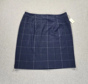 On 34th marineblau karierter gerader Rock Rückenschlitz Damengröße XXL knielang neu mit Etikett - Bild 1 von 10