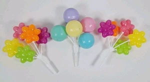 Vintage Style Plastic Flower & Pastel Balloon Cluster - Craft/Cake Decoration - Picture 1 of 2