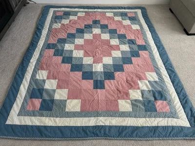 Vtg Handmade Patchwork Queen Quilt - Image 1 of 4