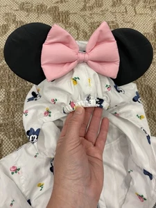 Disney Junior Minnie Mouse Rain Jacket Girls Size 6 White Pink Hooded Coat Ears - Picture 1 of 23