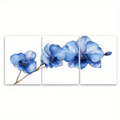 3pcs Elegant Blue Orchid Watercolor Print on Paper Metal Print Ready to Hang Art - Image 1 of 4
