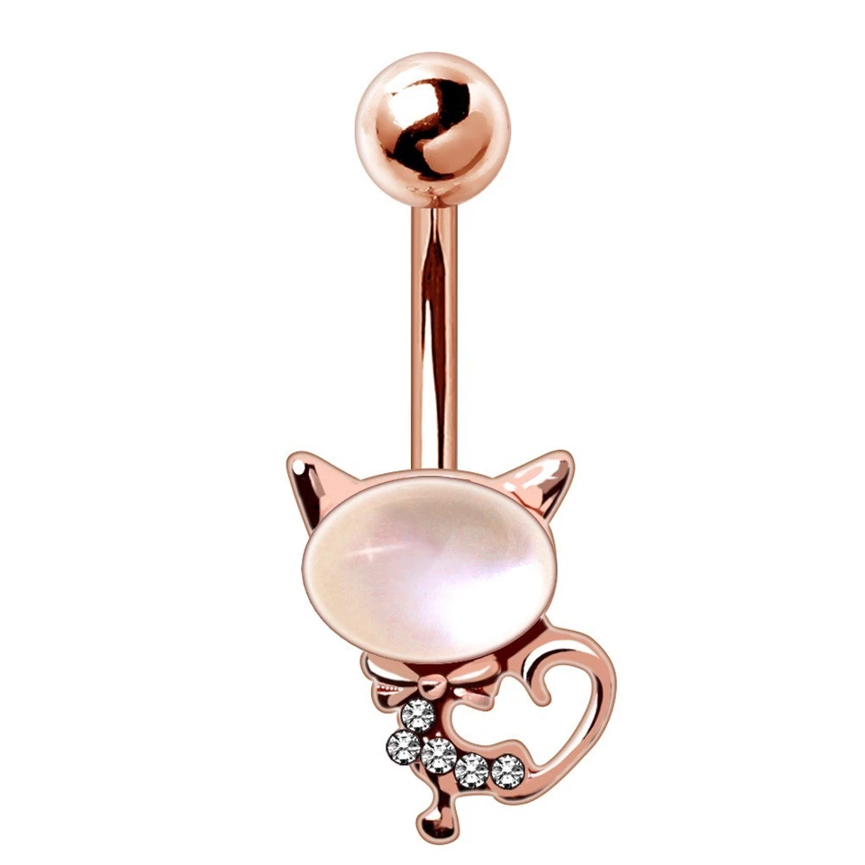Rose Gold Plated Cat's Eye Cat Navel Ring - Image 1 of 3