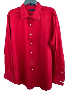IZOD Mens Long Sleeve Button Red Dress Shirt Slim Fit 17 1/2 34/35 XL Cotton - Picture 1 of 6