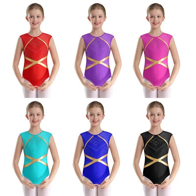 Kids Girls Bodysuit Bodycon Jumpsuit Teens Leotard Round Neck Costume Fit Tank - Image 1 of 3