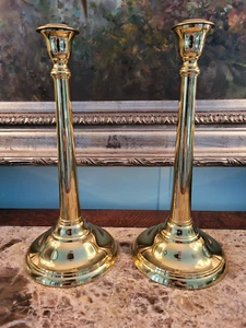 Large Set of 2 Stunning Vintage BRASS Taper Candlesticks Holders ~ 12" Pair Tall - Picture 1 of 6