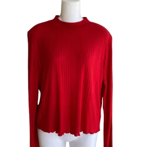 Candie's roter gerippter Pullover mit Stehkragen leicht weich Junior Large Viskose neu mit Etikett - Bild 1 von 4