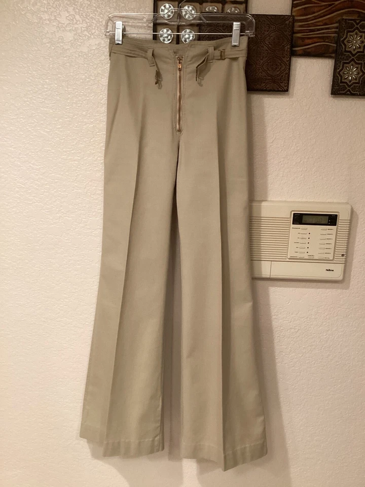 Vtg 70's Rag City Blues L. A. Bells Tan Jeans Zipper Front Belt 28”Wx32”L Size 8 - Image 1 of 4