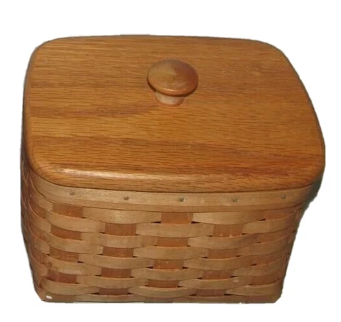 VTG Rhombus Shape with Wooden Lid Stamp BRADFORD BASKET Co '1998 DKS' Cover