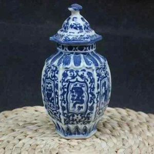 Jarrón chino antiguo porcelana azul y blanco dibujar dragón con marca qianlong - Imagen 1 de 5