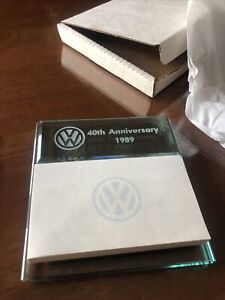 Vintage Volkswagon VW 40 th Anniversary Glass Note Pad Holder Collectibles 1989
