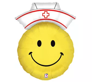 Sombrero de enfermera cara sonriente Mylar globo 14" lámina cruz roja emoji amarillo paquete de 3 - Imagen 1 de 1